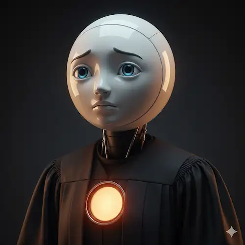 Robot Juez Social evaluando ética laboral y derechos del vigilante